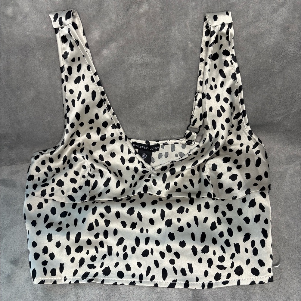 Sincerely Jules Black and silver Polka Dot Crop Top size large animal print nwt